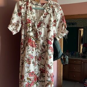 pilcro midi linen floral wrap dress with buttons (anthropologie)